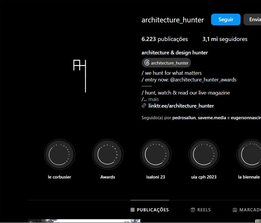 Perfil do cliente Architecture Hunter gerenciado pela SaveMe Media