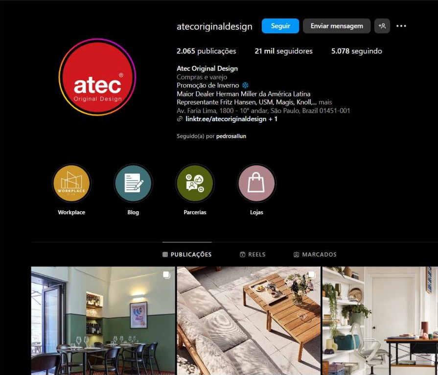 Perfil do cliente ATEC gerenciado pela SaveMe Media