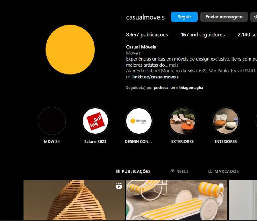 Perfil do cliente Casual Móveis gerenciado pela SaveMe Media